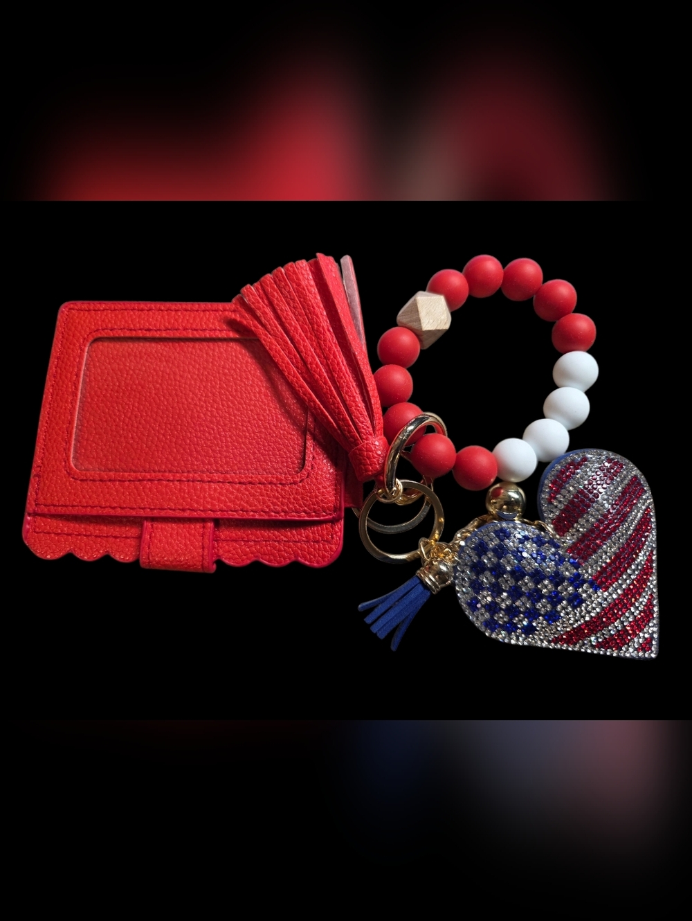 American Heart Pattern Wallet and Keychain Set